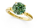 Yellow gold Fancy Green Round  Solitaire Beaded Band with Four-Prong Setting_65