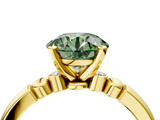 Yellow gold Fancy Green Round  Solitaire Beaded Band with Four-Prong Setting_68