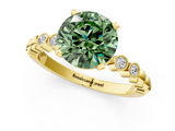 Yellow gold Fancy Green Round  Solitaire Bezel Accent Diamond Engagement Ring with Beaded Band and Four-Prong Setting_68