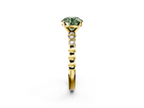 Yellow gold Fancy Green Round  Solitaire Bezel Accent Diamond Engagement Ring with Beaded Band and Four-Prong Setting_69