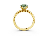Yellow gold Fancy Green Round  Solitaire Bezel Accent Diamond Engagement Ring with Beaded Band and Four-Prong Setting_70
