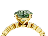 Yellow gold Fancy Green Round  Solitaire Bezel Accent Diamond Engagement Ring with Beaded Band and Four-Prong Setting_71