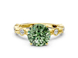 Yellow gold Fancy Green Round  Solitaire Bezel-Set Diamond Ring with Beaded Band and Four-Prong Setting_32