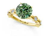 Yellow gold Fancy Green Round  Solitaire Bezel-Set Diamond Ring with Beaded Band and Four-Prong Setting_33