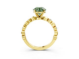 Yellow gold Fancy Green Round  Solitaire Bezel-Set Diamond Ring with Beaded Band and Four-Prong Setting_35
