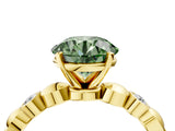 Yellow gold Fancy Green Round  Solitaire Bezel-Set Diamond Ring with Beaded Band and Four-Prong Setting_36