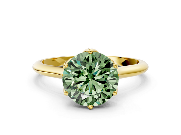 Yellow gold Fancy Green Round  Solitaire Cathedral Diamond Ring with Six-Prong Setting