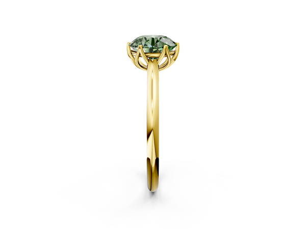 Yellow gold Fancy Green Round  Solitaire Cathedral Diamond Ring with Six-Prong Setting