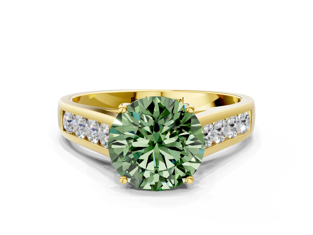 Yellow gold Fancy Green Round  Solitaire Channel-Set Diamond Engagement Ring with Four-Prong Setting_32