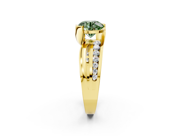 Yellow gold Fancy Green Round  Solitaire Channel-Set Split Shank Ring with Tension Prong Setting