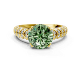Yellow gold Fancy Green Round  Solitaire Chevron Pave Diamond Engagement Ring with Six-Prong Setting_3