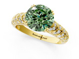 Yellow gold Fancy Green Round  Solitaire Chevron Pave Diamond Engagement Ring with Six-Prong Setting_4