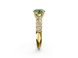 Yellow gold Fancy Green Round  Solitaire Chevron Pave Diamond Engagement Ring with Six-Prong Setting_5