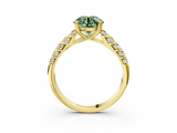 Yellow gold Fancy Green Round  Solitaire Chevron Pave Diamond Engagement Ring with Six-Prong Setting_6