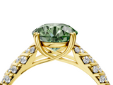 Yellow gold Fancy Green Round  Solitaire Chevron Pave Diamond Engagement Ring with Six-Prong Setting_7