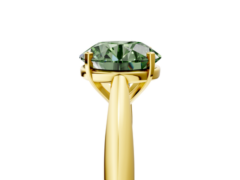 Yellow gold Fancy Green Round  Solitaire Diamond Engagement Ring with Cathedral Setting and Four-Prong Mount on a Classic Band_100