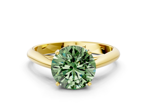 Yellow gold Fancy Green Round  Solitaire Diamond Engagement Ring with Cathedral Setting and Four-Prong Mount on a Classic Band_95