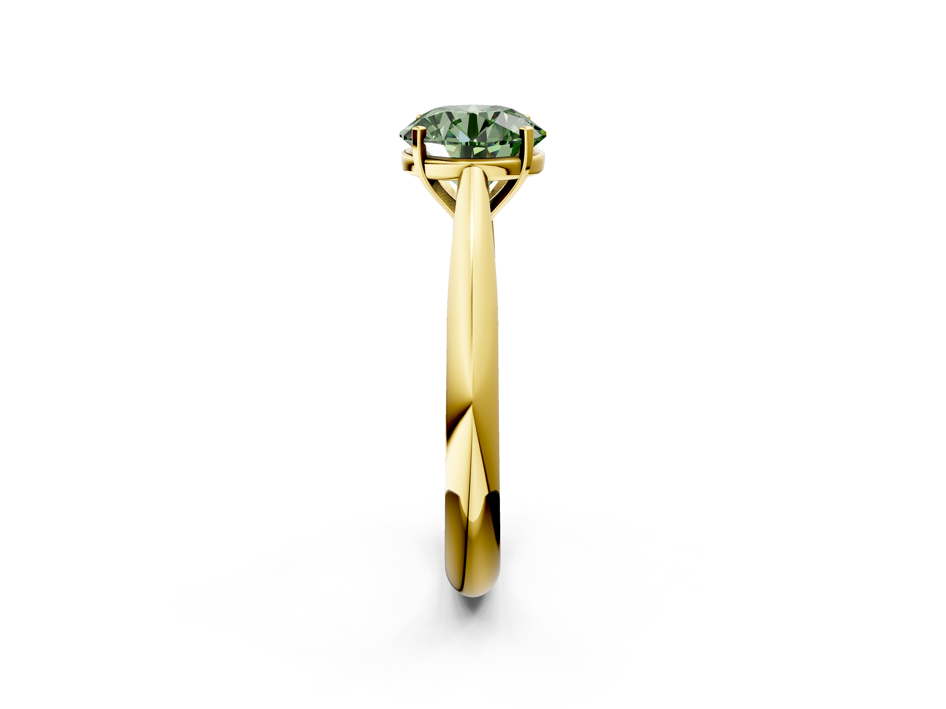 Yellow gold Fancy Green Round  Solitaire Diamond Engagement Ring with Cathedral Setting and Four-Prong Mount on a Classic Band_97