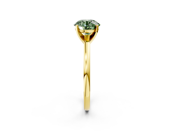 Yellow gold Fancy Green Round  Solitaire Diamond Engagement Ring with Four-Prong Setting on a Classic Band