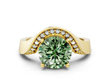 Yellow gold Fancy Green Round  Solitaire Diamond Engagement Ring with Pave Band and Four-Prong Setting 1