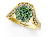 Yellow gold Fancy Green Round  Solitaire Diamond Engagement Ring with Pave Band and Four-Prong Setting 2