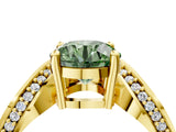 Yellow gold Fancy Green Round  Solitaire Diamond Engagement Ring with Pave Band and Four-Prong Setting 5