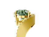 Yellow gold Fancy Green Round  Solitaire Diamond Engagement Ring with Pave Band and Four-Prong Setting