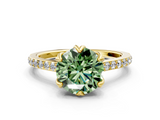Yellow gold Fancy Green Round  Solitaire Diamond Engagement Ring with Pave Band and Six-Prong Setting_20