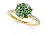 Yellow gold Fancy Green Round  Solitaire Diamond Engagement Ring with Pave Band and Six-Prong Setting_21
