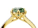Yellow gold Fancy Green Round  Solitaire Diamond Engagement Ring with Pave Band and Six-Prong Setting_24