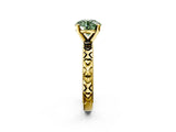 Yellow gold Fancy Green Round  Solitaire Diamond Engagement Ring with XO Engraved Band and Four-Prong Setting 3