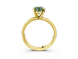Yellow gold Fancy Green Round  Solitaire Diamond Engagement Ring with XO Engraved Band and Four-Prong Setting 4