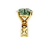 Yellow gold Fancy Green Round  Solitaire Diamond Engagement Ring with XO Engraved Band and Four-Prong Setting