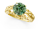 Yellow gold Fancy Green Round  Solitaire Diamond Leaf Vine Band with Prong Setting_29