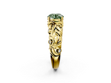 Yellow gold Fancy Green Round  Solitaire Diamond Leaf Vine Band with Prong Setting_30