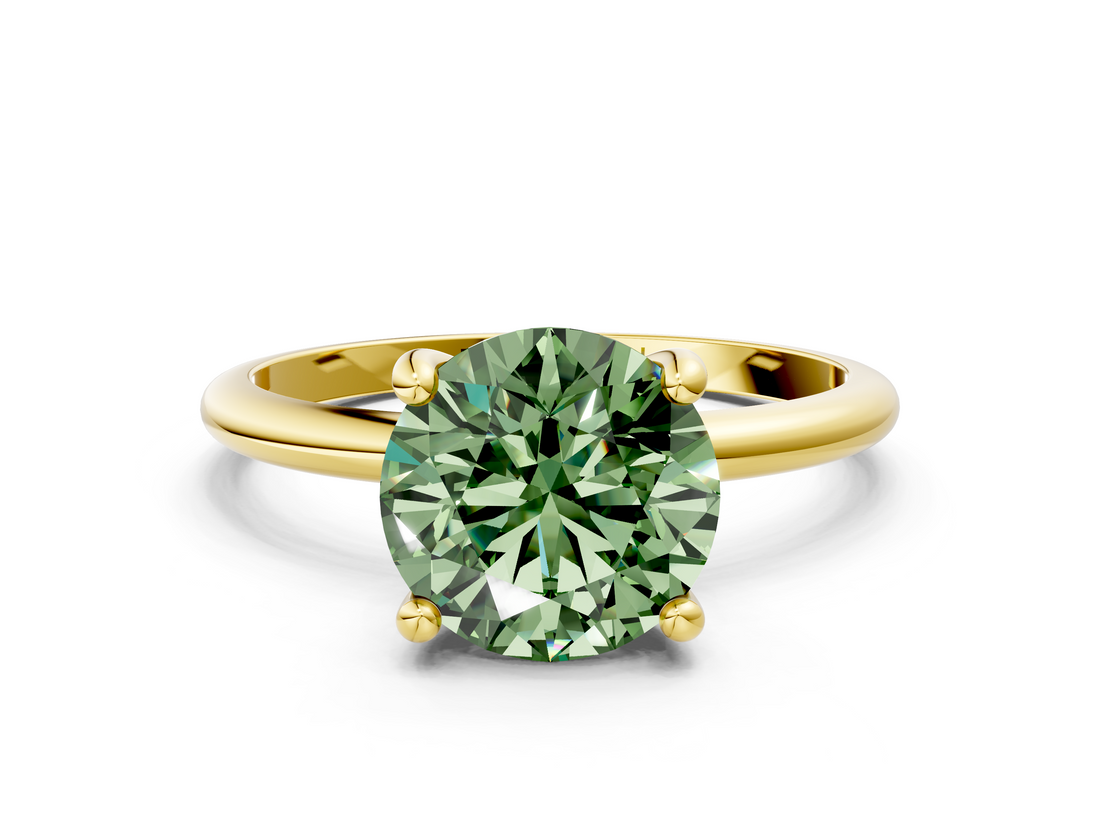Yellow gold Fancy Green Round  Solitaire Diamond Ring with 4-Prong Setting on a Classic Band_3