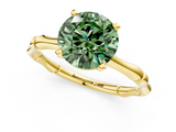 Yellow gold Fancy Green Round  Solitaire Diamond Ring with Bamboo Band and Four-Prong Setting_21