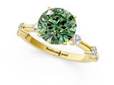 Yellow gold Fancy Green Round  Solitaire Diamond Ring with Bezel Set Side Stones and Prong Setting_4