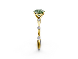 Yellow gold Fancy Green Round  Solitaire Diamond Ring with Bezel Set Side Stones and Prong Setting_5