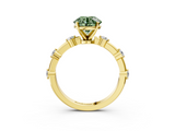 Yellow gold Fancy Green Round  Solitaire Diamond Ring with Bezel Set Side Stones and Prong Setting_6