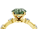 Yellow gold Fancy Green Round  Solitaire Diamond Ring with Bezel Set Side Stones and Prong Setting_7