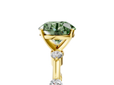 Yellow gold Fancy Green Round  Solitaire Diamond Ring with Bezel Set Side Stones and Prong Setting_8