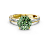 Yellow gold Fancy Green Round  Solitaire Diamond Ring with Channel-Set Baguette Band and Four-Prong Setting_80
