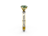 Yellow gold Fancy Green Round  Solitaire Diamond Ring with Channel-Set Baguette Band and Four-Prong Setting_82