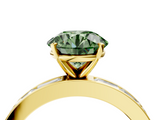 Yellow gold Fancy Green Round  Solitaire Diamond Ring with Channel-Set Baguette Band and Four-Prong Setting_84