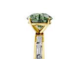 Yellow gold Fancy Green Round  Solitaire Diamond Ring with Channel-Set Baguette Band and Four-Prong Setting_85