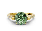 Yellow gold Fancy Green Round  Solitaire Diamond Ring with Channel Set Band and Bezel Prong Setting_56