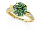Yellow gold Fancy Green Round  Solitaire Diamond Ring with Channel Set Band and Bezel Prong Setting_57