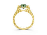 Yellow gold Fancy Green Round  Solitaire Diamond Ring with Channel Set Band and Bezel Prong Setting_59