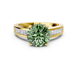 Yellow gold Fancy Green Round  Solitaire Diamond Ring with Channel-Set Band and Four-Prong Setting_3